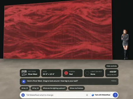 The MakeReal studio sizing and pricing a red River West wall